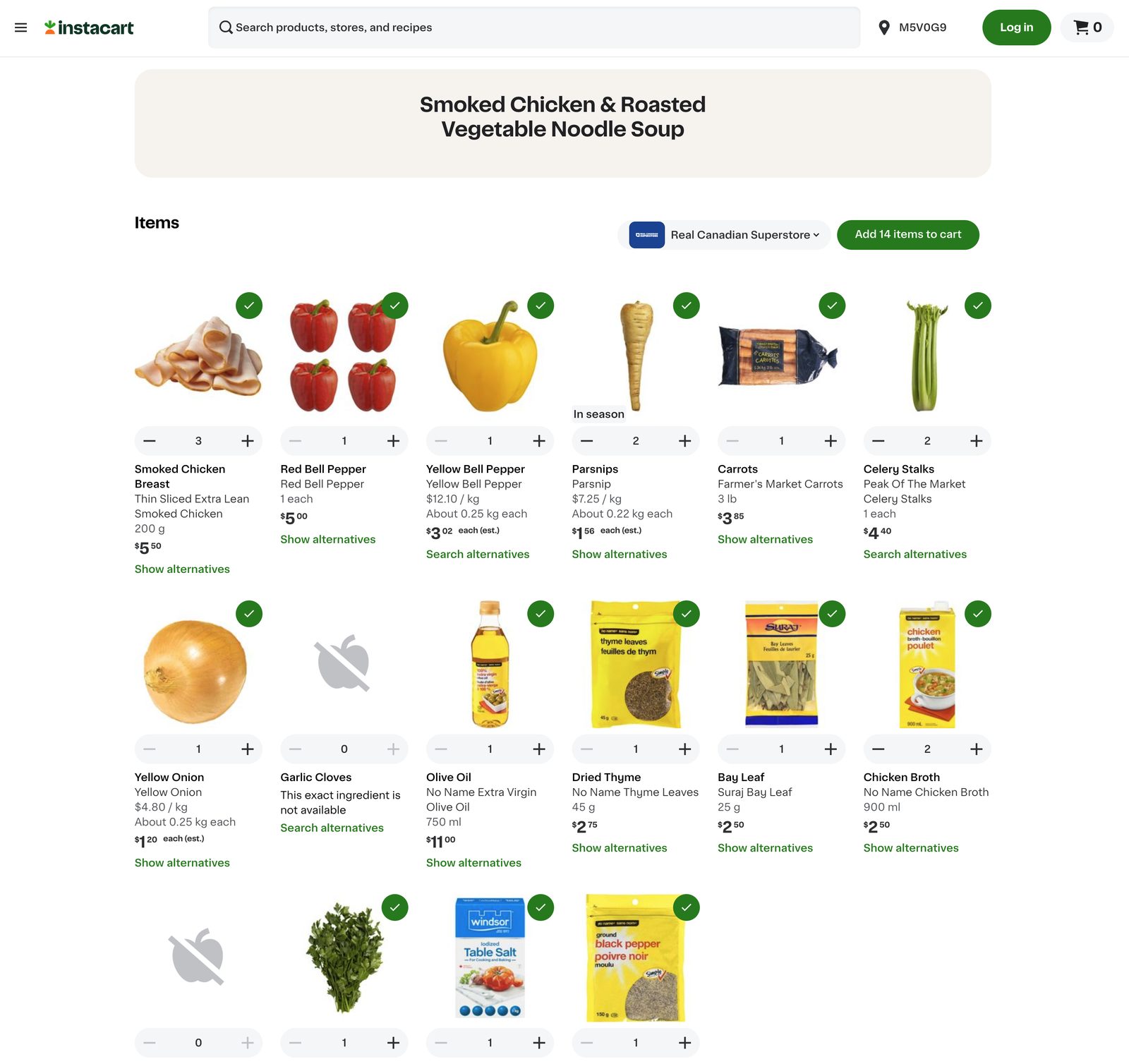 Instacart integration, send ingredients directly to cart