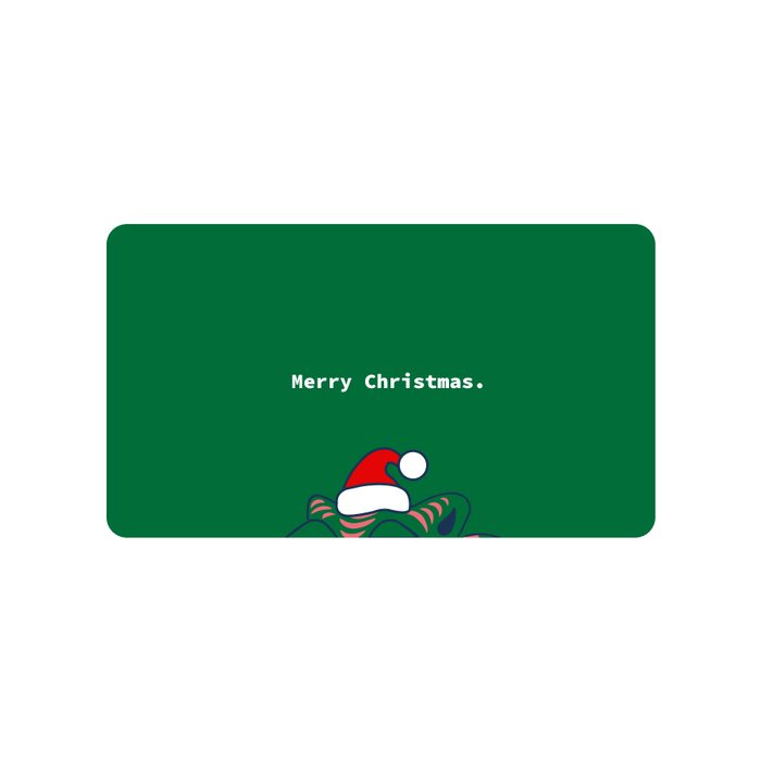 Christmas gift card with the tiger wearing a Santa hat, reading: Merry Christmas